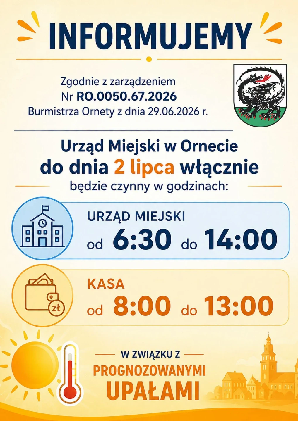 Zmienione godziny pracy Urzędu Miejskiego w Ornecie