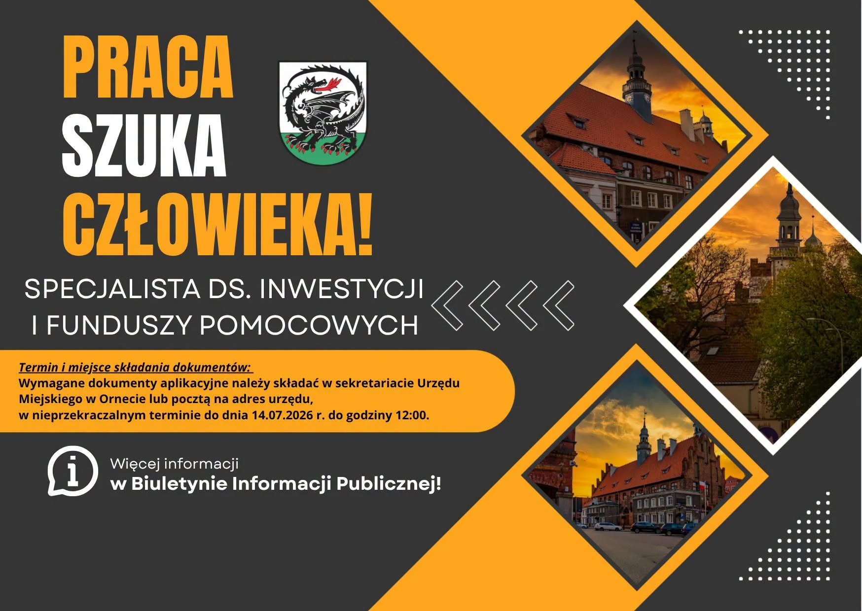 Urząd Miejski w Ornecie szuka specjalisty ds. inwestycji