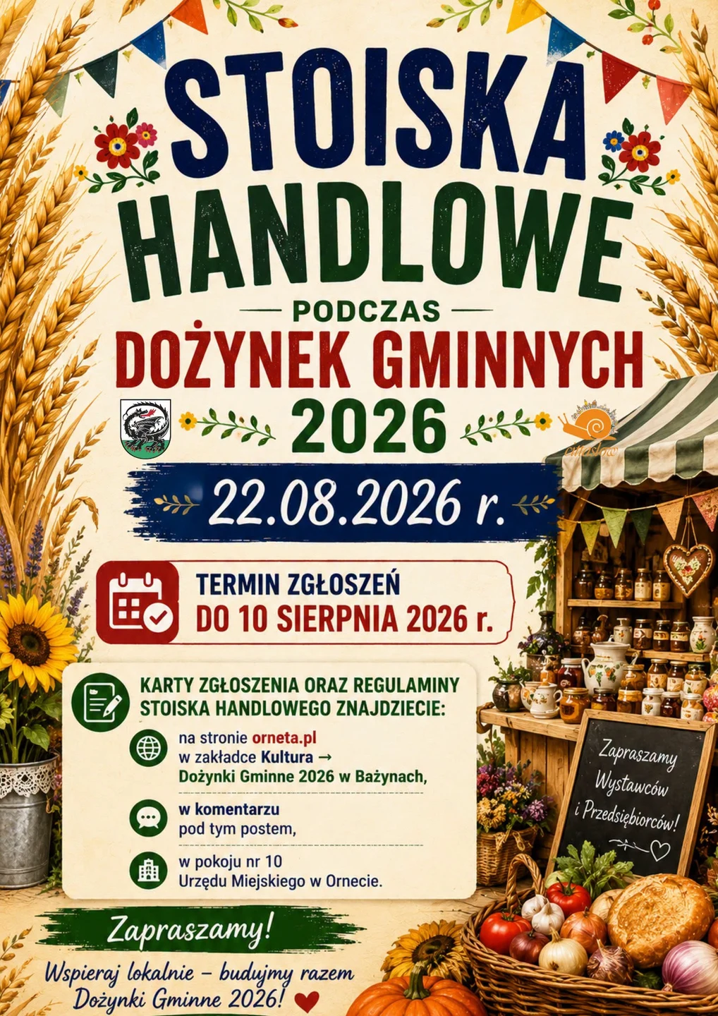 Dożynki Gminne 2026 w Bażynach – ruszają zgłoszenia stoisk